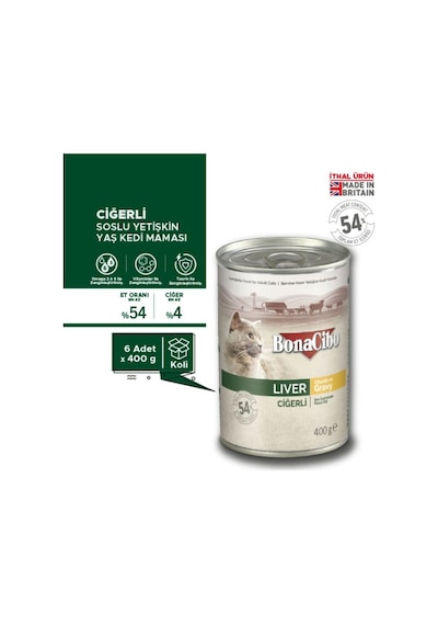 Bonacibo Kısırlaştırılmış Tavuklu Kedi Maması 2 Kg + 6 Adet 400 Gr Ciğerli Yaş Mama