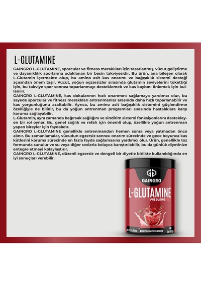 L-glutamine Karpuz - Çilek Aromalı Toparlanma Recovery Destekleyici - 250 Gr 40 Servis Çilek - Karpuz