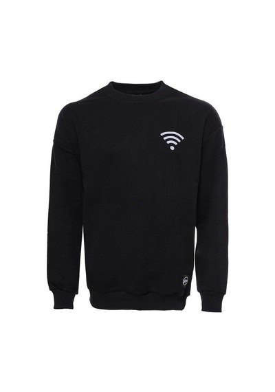 Wessi Siyah Bisiklet Yaka Baskı Detaylı Sweatshirt Siyah