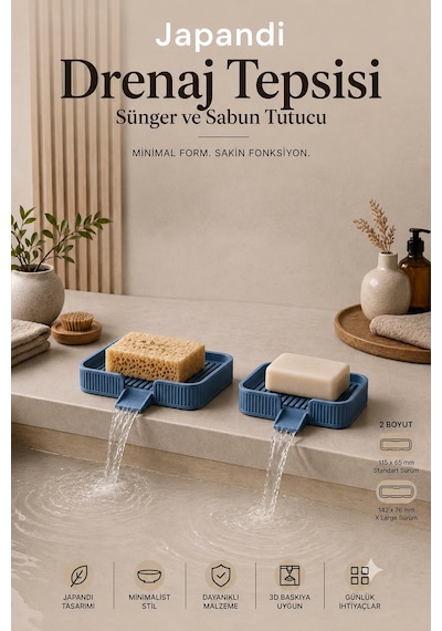 Ognami Japon Minimalist Drenaj Tepsisi Su Tahliyeli Banyo & Mutfak Düzenleyici - Mavi