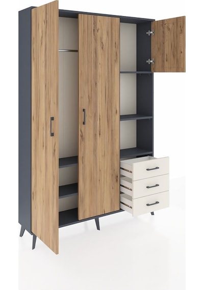 Arges Dolap 5 Raflı 3 Çekmeceli Tek Askılı 132x30x195 Antrasi... Antrasit
