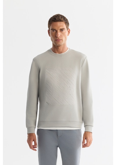 Avva Erkek Gri Bisiklet Yaka Pamuklu Baskılı Elastan Regular Fit Sweatshirt A42y1243