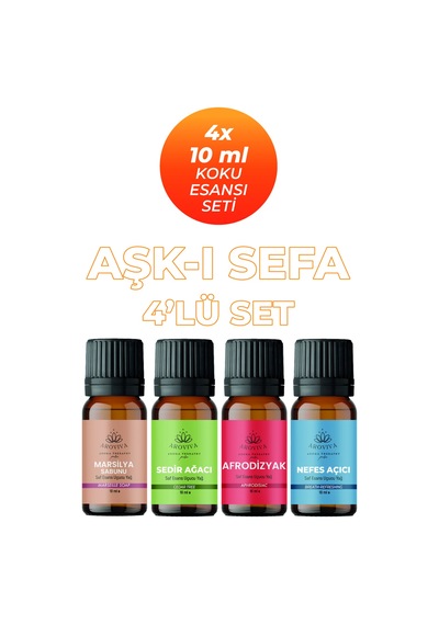 Aşk-ı Sefa Oda Kokusu 4'lü Set Doğal Esansiyel Uçucu Yağ,difüzör Esansı,buhurdanlık Yağı Karışık