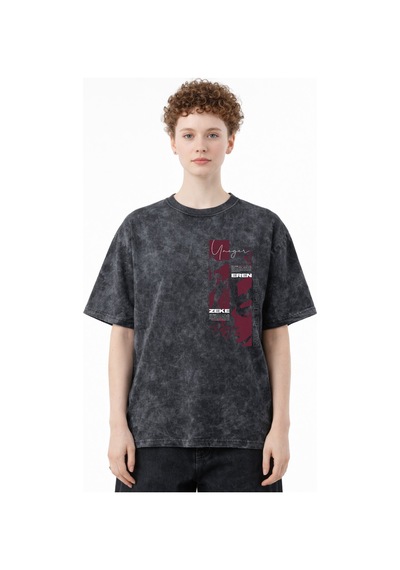 Tasarım Eren Yeager Zeke Attack On Titan Anime Baskılı Unisex Ove Siyah