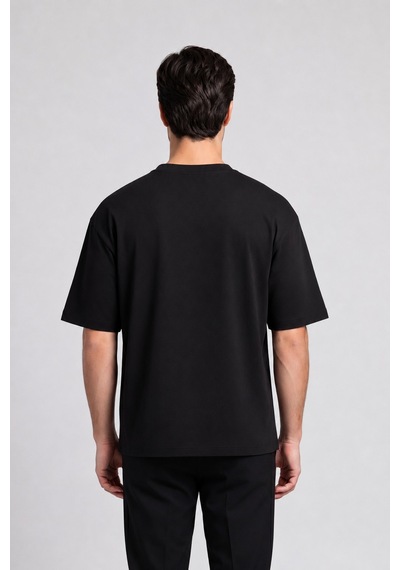 Black Nova Oversize Baskılı Unisex %100 Pamuk T-shirt Dx Biker Siyah