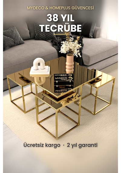 Berlin 5 Parça Gold Zigon Sehpa Takımı Orta Sehpa Yan Sehpa Bronz Aynalı Kurulu Hediye 75x75 Berlin 5 Parça Gold Zigon Sehpa Takımı Orta Sehpa Yan Sehpa Bronz Aynalı Kurulu Hediye 75x75