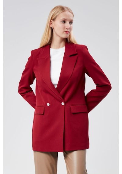 Bordo Oversize Dokuma Blazer Ceket Siyah