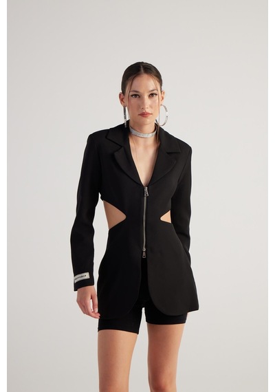 Holly Lolly Bel Dekolteli Fermuarlı Voila Blazer Ceket Siyah