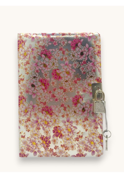Parlak Çiçekler Hatıra Defteri Günlük Kilitli Defter 80 Yaprak -pembe