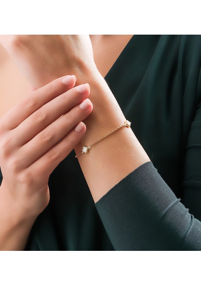 14 Ayar Altın Yonca Model Bileklik Beyaz Yonca Sarı Altın