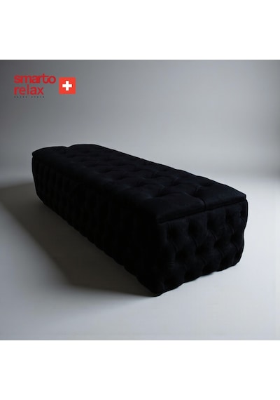 Smarto Relax Swiss Style Saas-fee Sandıklı Baby Face Puf, Kapitoneli Sandıklı, 100x45x45 Cm, Babyface Kaplama Dekoratif Puf Siyah