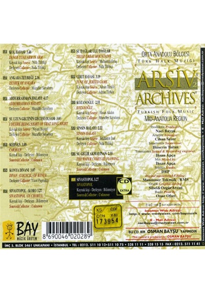 Türk Halk Müziği - Arşiv 2 - Orta Anadolu Cd