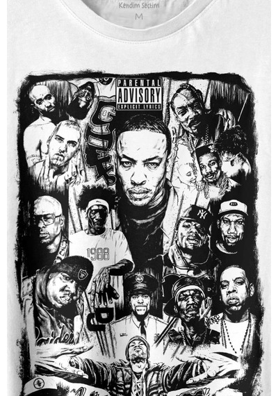 Rap Masters Hip Hop Ustalar Dre 2pac Eminem Biggie Snoop Dogg Baskılı Tişört Unisex T-shirt 001