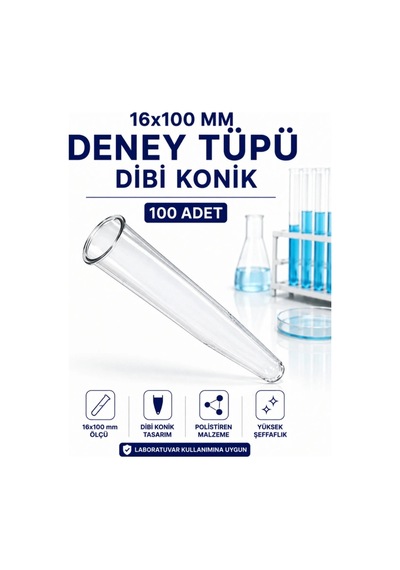 16x100 Mm Deney Tüpü Dibi Konik 100 Adet