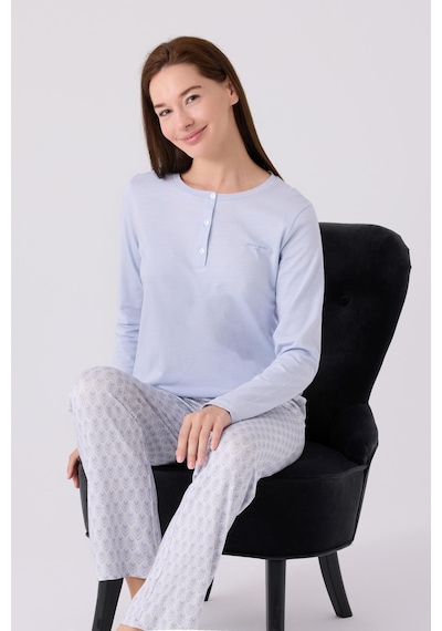 Pierre Cardin Paris 8888 Kadın Uzun Kol Yaka Düğmeli Desenli Pijama Takım mavi Pierre Cardin Paris 8888 Kadın Uzun Kol Yaka Düğmeli Desenli Pijama Takım mavi