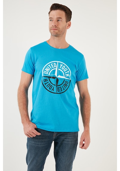 Buratti Baskılı Bisiklet Yaka Pamuklu Slim Fit Erkek T Shirt 541Pusula Açık Mavi