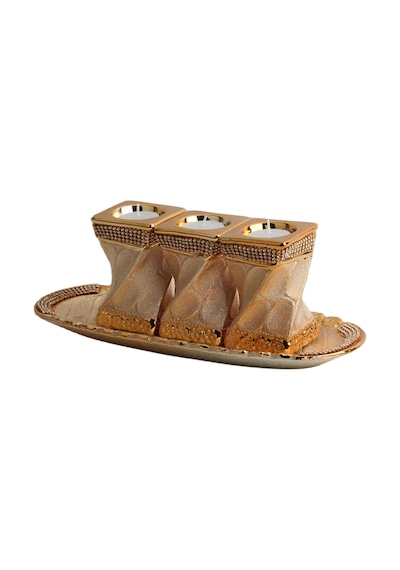 Lüks Porselen 3lü Tealight Mumluk Şamdan Biblo Heykel Hediyelik Dekoratif Ürün Masa Süsü Ev Hediye 5