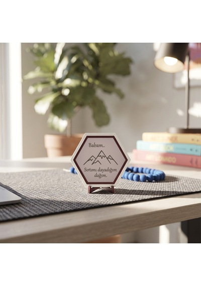 Sanatsal Dağ Ve Babam Yazılı Dekoratif Masaüstü Objesi, Modern Yaşam Alanları İçin Estetik Ve Şık Bir Seçenek 10x10 Cm, Yavru Ağzı