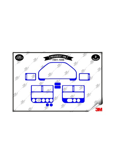 Peugeot 106 1991-1996 Torpido Konsol Trim Göğüs Maun Kaplama Set 9 Parça Mavi Renk