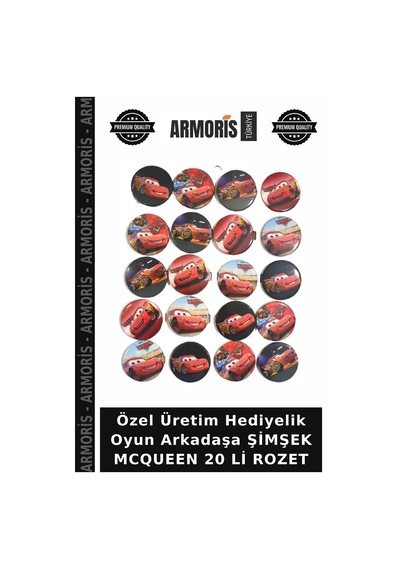 Özel Üretim Hediyelik Oyun Arkadaşa Şimşek Mcqueen 20 Li Rozet Çok Renkli