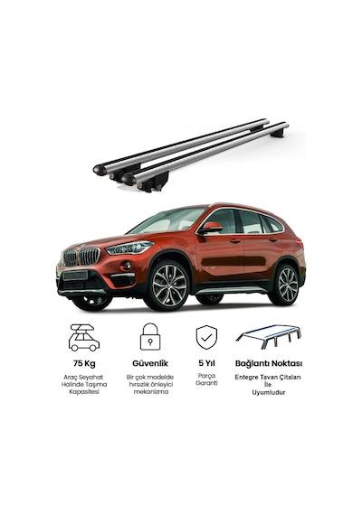 Kanca Bmw X1 2015 Ve Sonrası Uyumlu Gri Kilitli Ara Atkı 120cm Port Bagaj Tavan Barı
