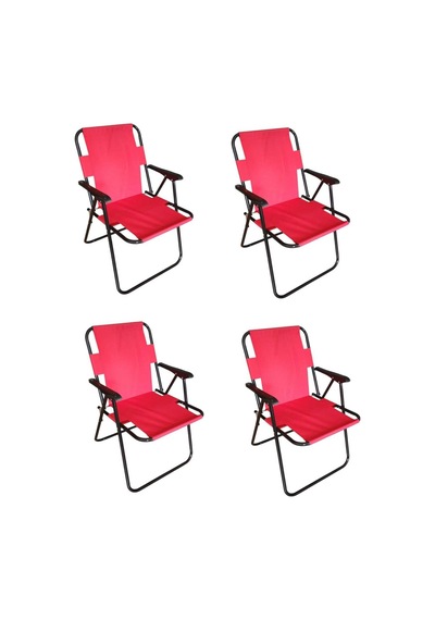 Plastik Kollu Katlanir 4 Lü Piknik Ve Kamp Sandalyesi Kirmizi 46,5x40,5x41 Cm Sirt 57x55x81 Cm Kırmızı