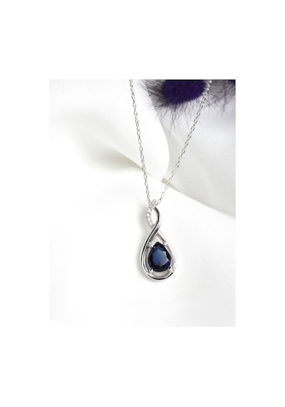 Brezza Lusso Jewelry Gümüş Su Damlası Pırlanta Model Safir Zirkon Taşlı Gümüş Kolye 45 CM
