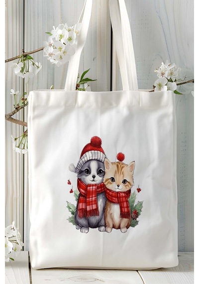 Art Hediye Cymric Kedisi Kedi Kişiye Özel Baskılı Omuz Çanta Desen 6 Çok Renkli