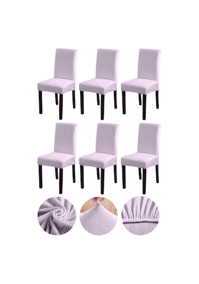 Bambu Nano Kumaş Likralı Yıkanabilir 6'lı Sandalye Kılıfı Lastikli Sandalye Örtüsü 6 Adet - Taş