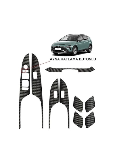 Hyundai Bayon İç Trim Karbon Folyo Kaplama Set Ayna Katlama Butonlu
