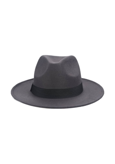 Külah Erkek Fötr Fedora Şapka Panama Kasket - Antrasit-Antrasit-Standart