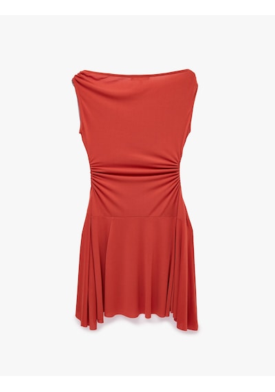 Koton Koton X Melis Ağazat - Slim Fit Aksesuar Detaylı Asimetrik Kesim Tek Omuz Mini Elbise Turuncu 6sak80312ek