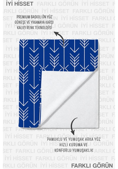 Geometrik Ok Motifli Plaj Havlusu - Modern Minimalist Saks Mavi Beyaz Hızlı Kuruyan Mikrofiber Havlu Serin Mercan