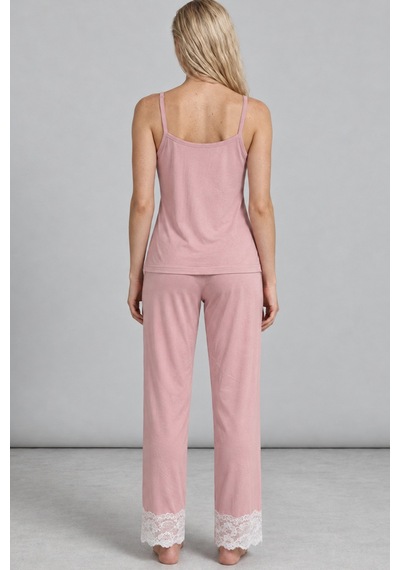 Kadın Dantelli Relaxed Pembe Pijama Takımı 4742