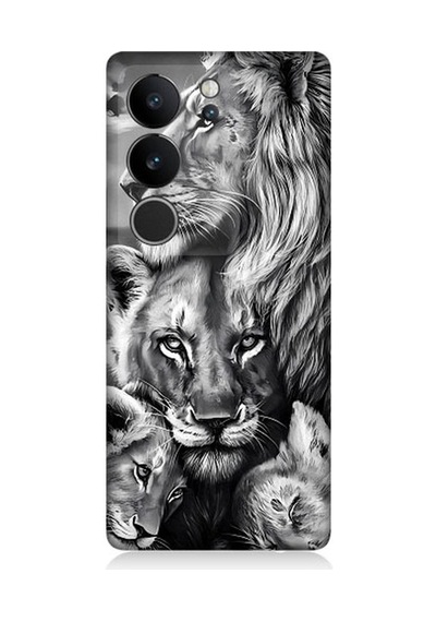 Vivo V29 5g Uyumlu Siyah Beyaz Aslan Ailesi Desenli Silikon Kılıf