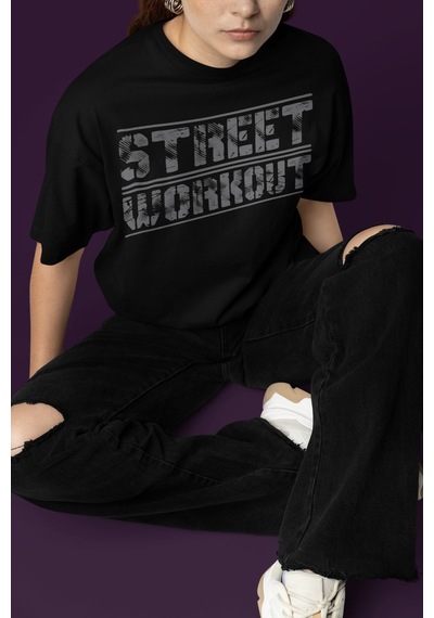 Street Workout Calisthenics Sırt Baskılı Unisex Oversize Sporcu T Siyah