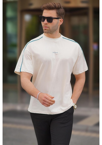 Madmext Ekru Oversize Bisiklet Yaka Tişört 7009-ekru Ekru