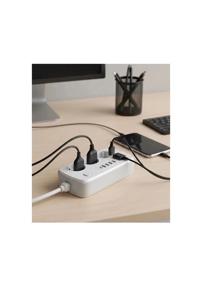 Akım Korumalı Priz Ve Masaüstü Şarj İstasyonu Kablosuz 3 Priz, 4 Usb, 2 Type-c Girişli 2 Metre 0 - 2 M