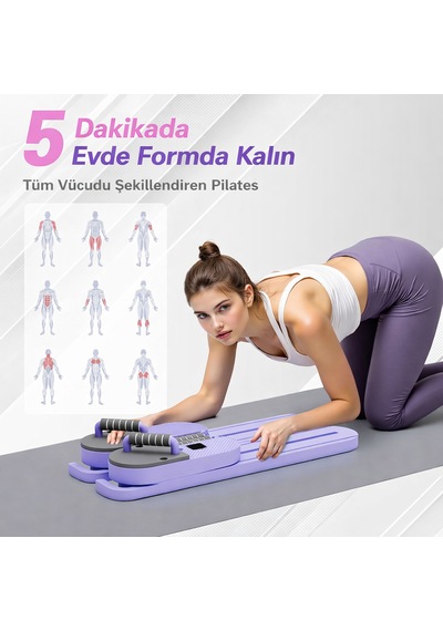 Fonksiyonlu Hareketli Pilates & Mekik Tahtası - Raylı Sistemli Tüm Vücut Kondisyon İstasyonu Mor