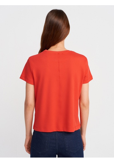 Dilvin 31757 Bisiklet Yaka Dikiş Detaylı T-shirt-kırmızı Kırmızı