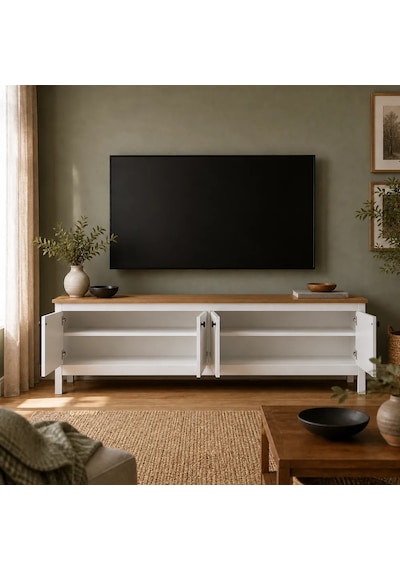Rustik Tv Ünitesi Florida Meşe - Beyaz 181x57x40 Cm Diğer