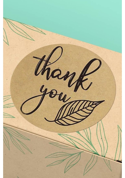 Thank You Kraft Yapraklı Kargo Paket Sticker Etiketi 3x3cm St2064 Çok Renkli