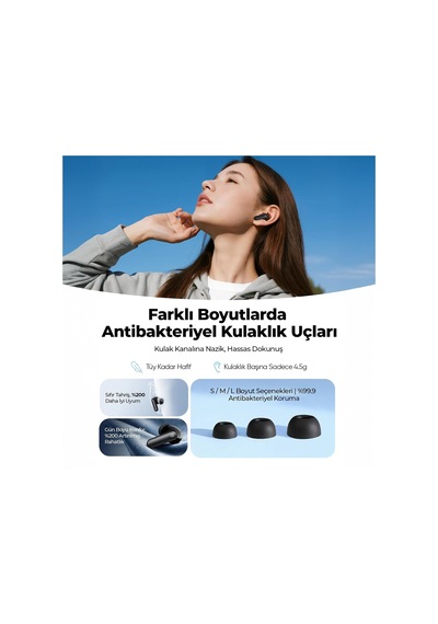 Q3 Pro Hibrit Anc Enc Tws Bluetooth 6.0 Kablosuz Kulak İçi Kulaklık Siyah