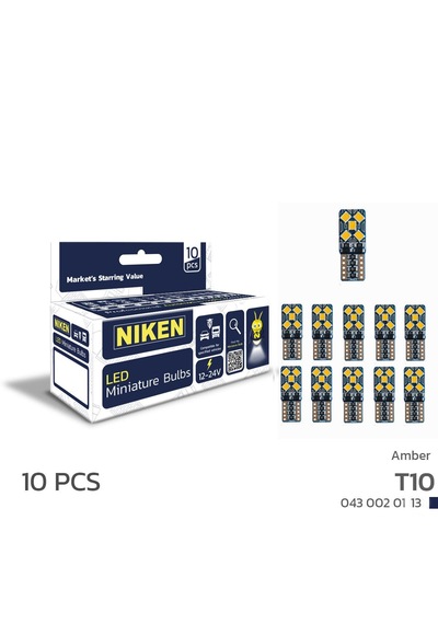 Nıken 12 - 24 Volt T10 Dipsiz Turuncu 10 Ledli Ampul Takımı - 10 Adet