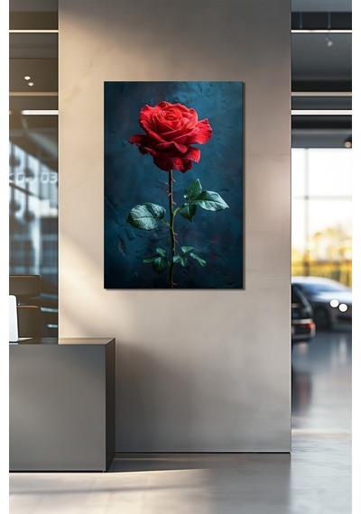 Gül Baskılı Cam Tablo Kırmızı Gül Çiçeği Modern Dekoratif Duvar Tablosu