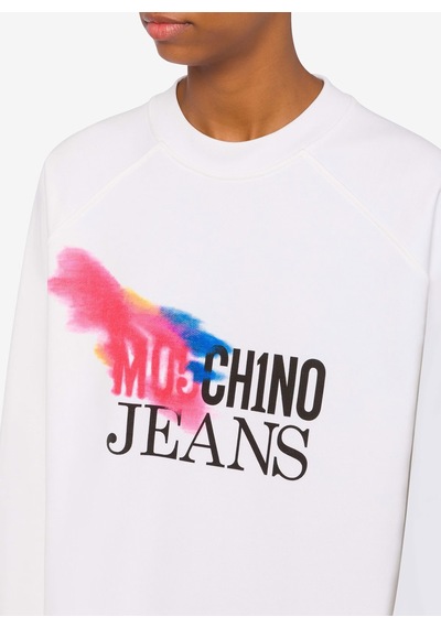 Moschino Jeans Beyaz Kadın Yuvarlak Baskılı Sweatshirt J1709-1002