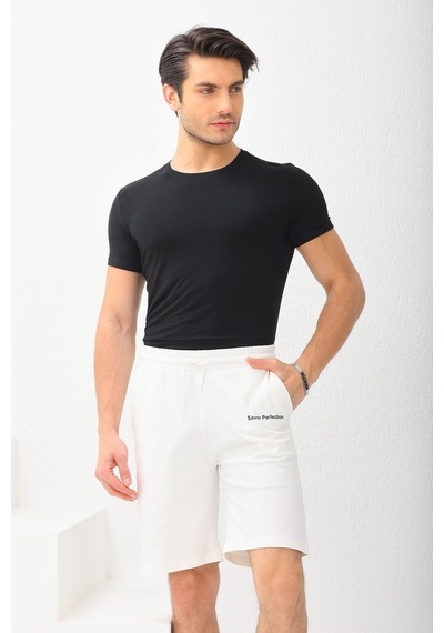 Penyebizden Erkek Regular Fit %100 Pamuk Şort-beyaz