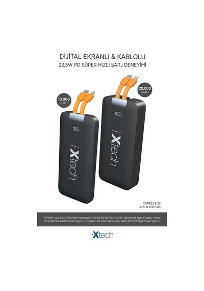 Ixtech Ix-pb022 10.000 Mah Powerbank Kablosuz Şarj Cihazı 22.5w Siyah Siyah