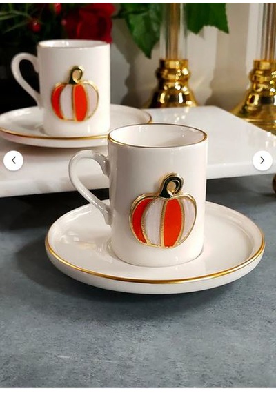 Fine Living Elegant Pumpkin 4 Parça 2 Kişilik Kahve Fincanı 93 Ml Turuncu-beyaz