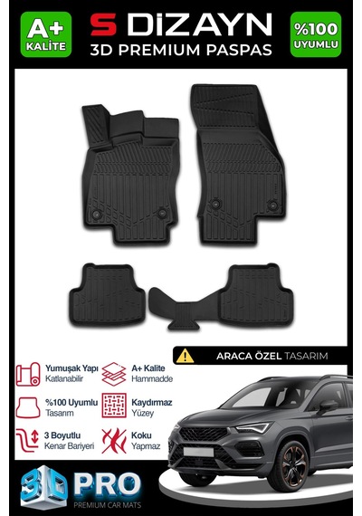 S-dizayn Cupra Ateca 3d Pro Havuzlu Paspas 2020 Üzeri A+ Kalite